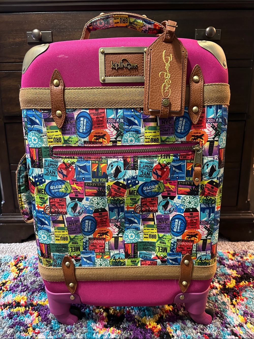 Kipling Pink Ardworld Multicolor Helloadven Rolling Carry-On